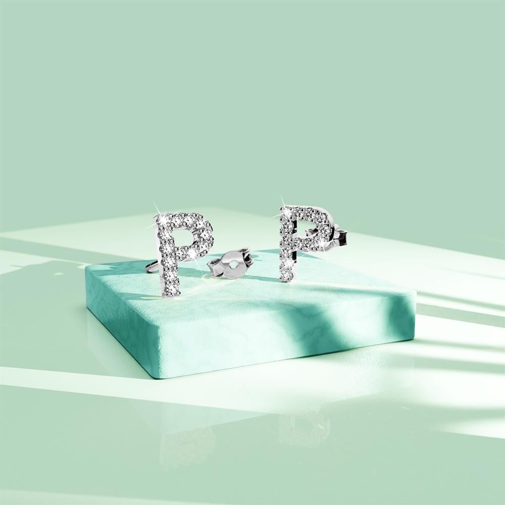 Solid 925 Sterling Silver Glamour Alphabet Letter Earrings  - 63