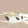 Solid 925 Sterling Silver Glamour Alphabet Letter Earrings Gold - 55