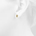 Solid 925 Sterling Silver Glamour Alphabet Letter Earrings Gold - 73