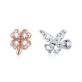 Solid 925 Sterling Silver Mismatch Butterfly Clover Zirconias Stud Earrings - Brilliant Co