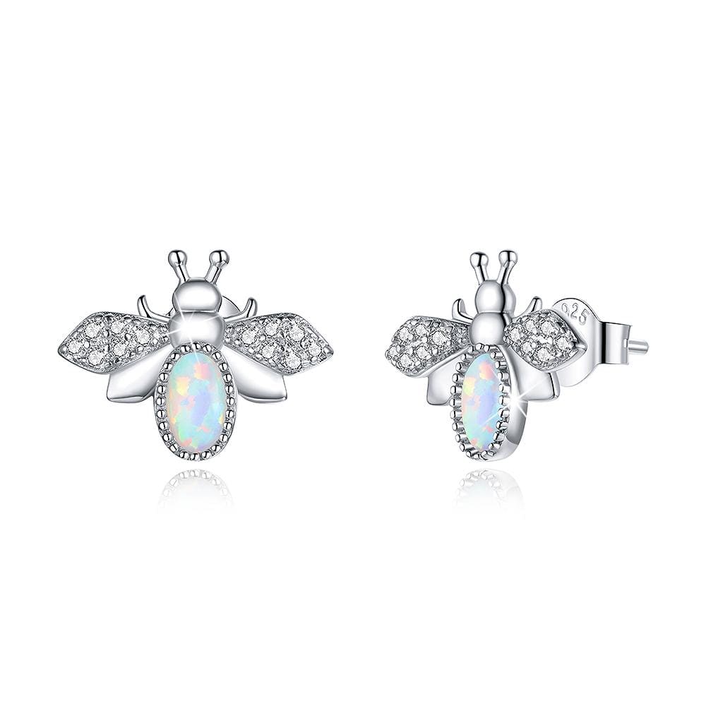 Solid 925 Sterling Silver Queen Bee Cabochon Opal Stud Earrings