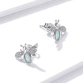 Solid 925 Sterling Silver Queen Bee Cabochon Opal Stud Earrings