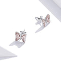 Solid 925 Sterling Silver Inlay Sweet Zircons Butterfly Stud Earrings - Brilliant Co