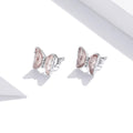 Solid 925 Sterling Silver Inlay Sweet Zircons Butterfly Stud Earrings - Brilliant Co