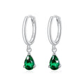 Solid 925 Sterling Silver Emerald Green Crystal Drop Earrings