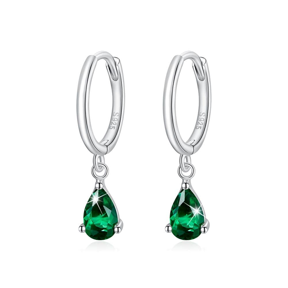 Solid 925 Sterling Silver Emerald Green Crystal Drop Earrings