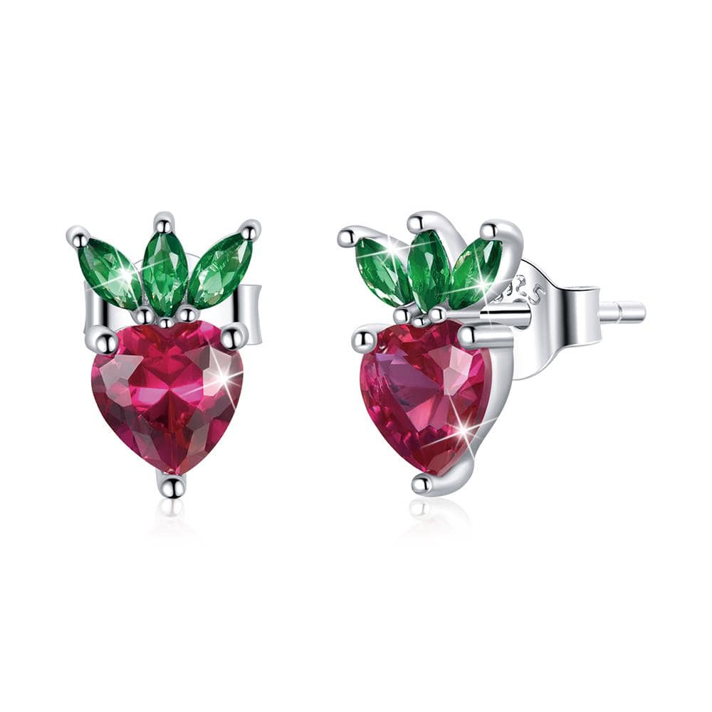 Solid 925 Sterling Silver Strawberry Cubic Zirconia Stud Earrings - Brilliant Co