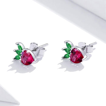 Solid 925 Sterling Silver Strawberry Cubic Zirconia Stud Earrings - Brilliant Co