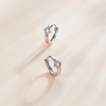 Solid 925 Sterling Silver Cubic Zirconia Diamond Shaped Hoop Earrings - Brilliant Co