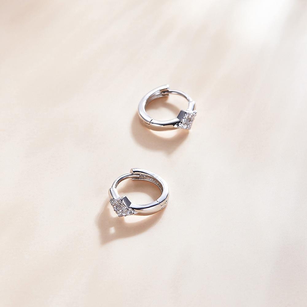 Solid 925 Sterling Silver Cubic Zirconia Diamond Shaped Hoop Earrings - Brilliant Co