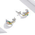 Solid 925 Sterling Silver Colourful Style Feather Stud Earrings - Brilliant Co