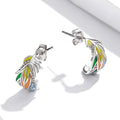 Solid 925 Sterling Silver Colourful Style Feather Stud Earrings - Brilliant Co