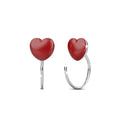 Solid 925 Sterling Silver Red Resin Heart Hook Earrings