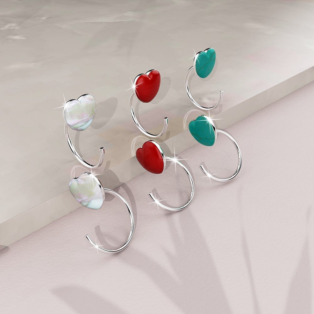 Solid 925 Sterling Silver Red Resin Heart Hook Earrings