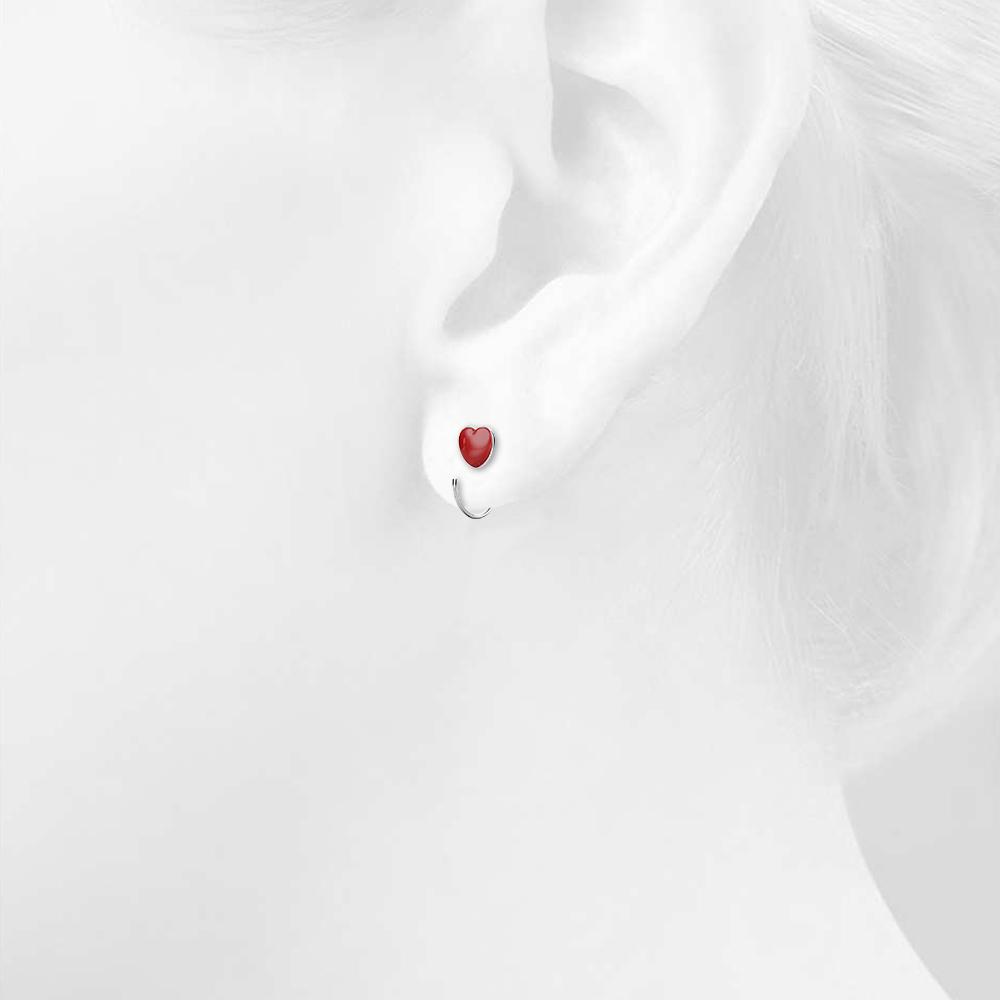 Solid 925 Sterling Silver Red Resin Heart Hook Earrings