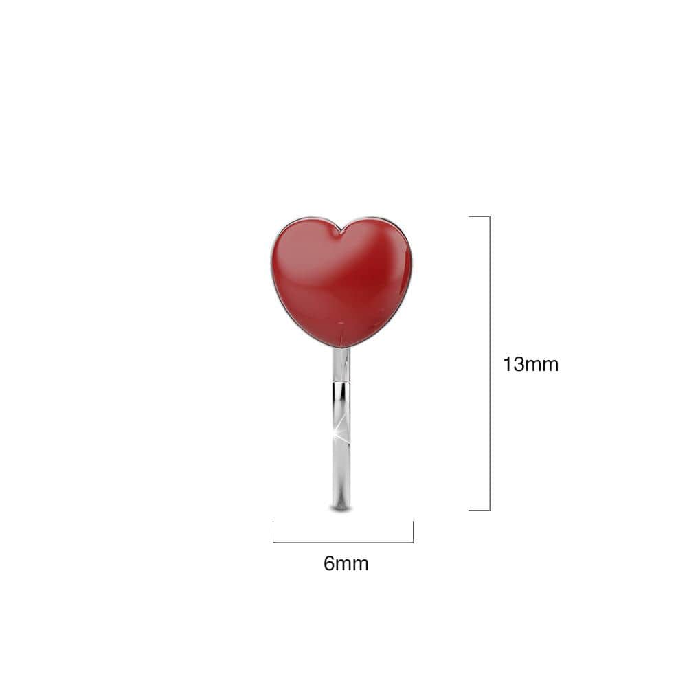 Solid 925 Sterling Silver Red Resin Heart Hook Earrings