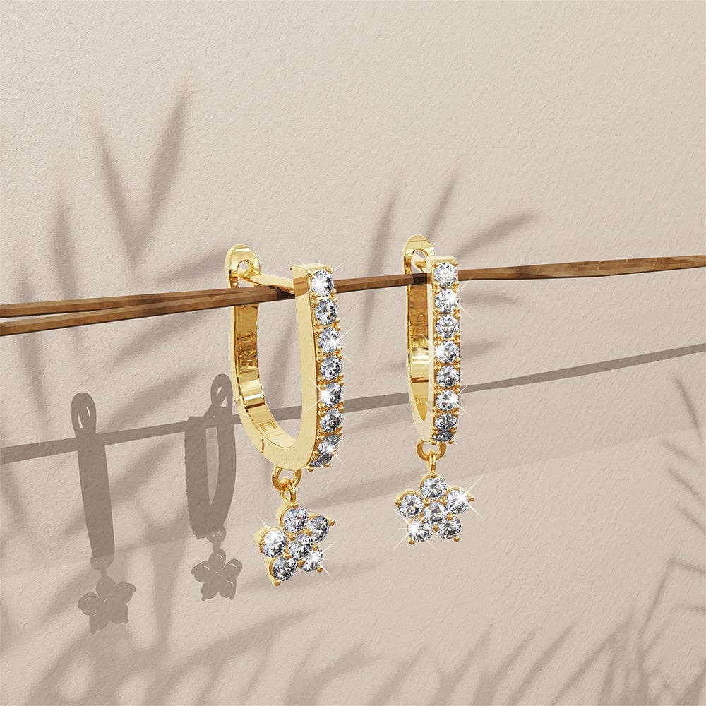 Solid 925 Sterling Silver Floret Zircon Huggie Earrings Gold - Brilliant Co