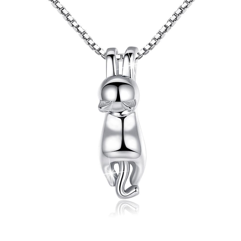 Solid 925 Sterling Silver Hanging Cat Necklace - Brilliant Co