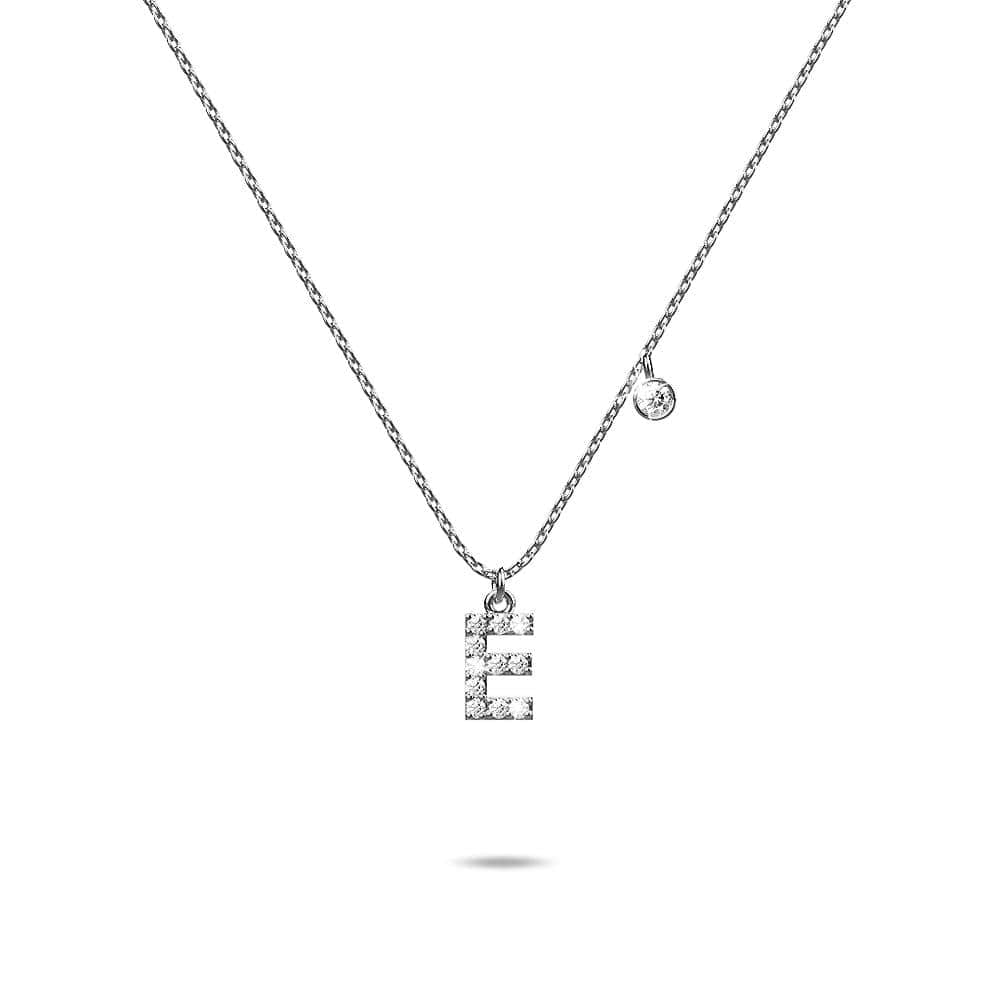 Solid 925 Sterling Silver Initial Crystal Personalised Alphabet Letter Necklace Silver - 18