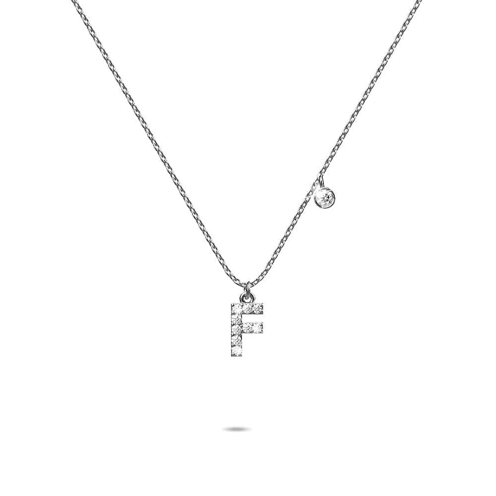 Solid 925 Sterling Silver Initial Crystal Personalised Alphabet Letter Necklace Silver - 22
