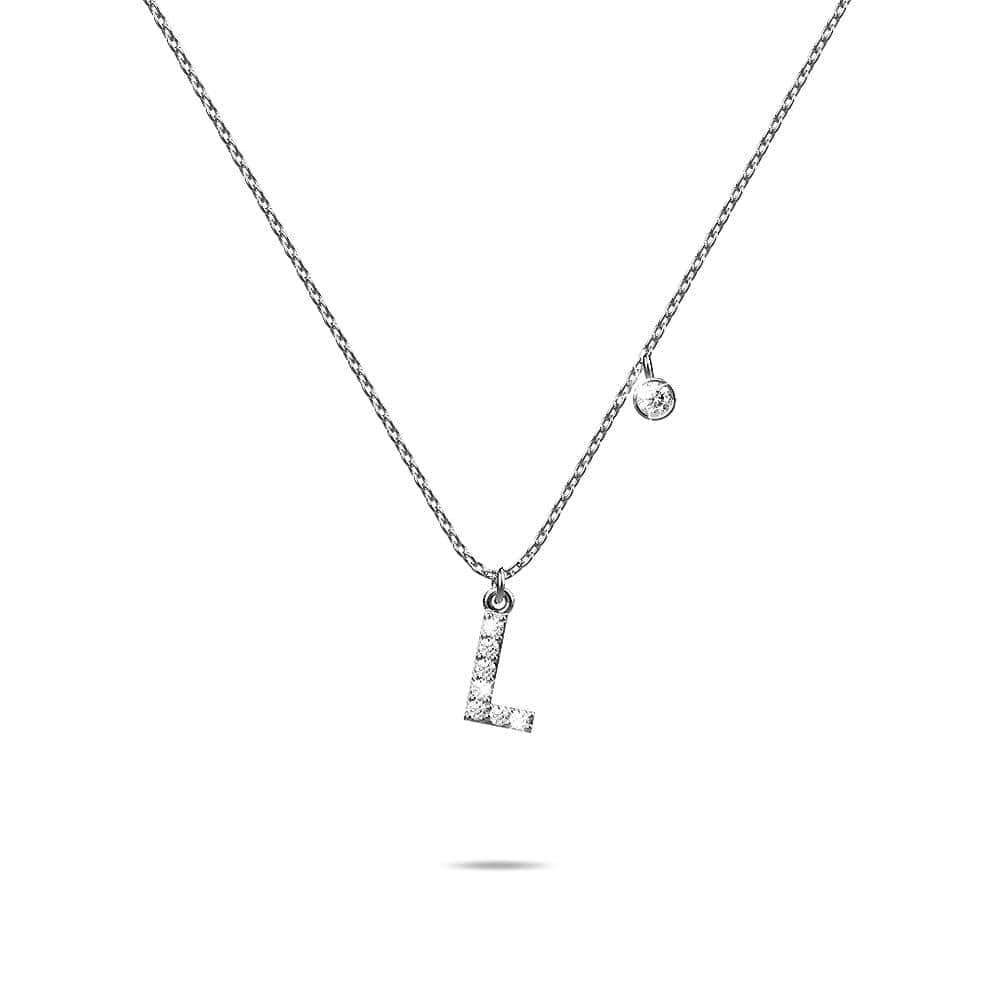 Solid 925 Sterling Silver Initial Crystal Personalised Alphabet Letter Necklace Silver - 46