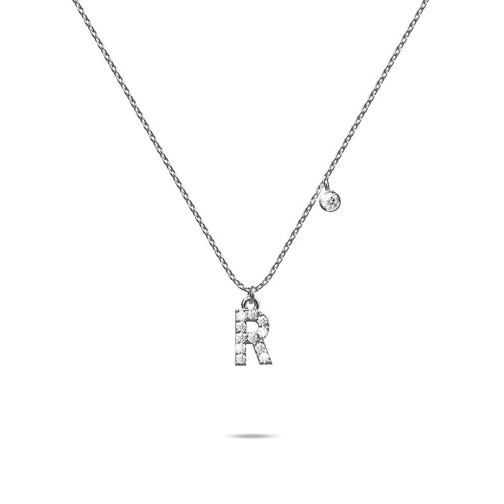 Solid 925 Sterling Silver Initial Crystal Personalised Alphabet Letter Necklace Silver - 70