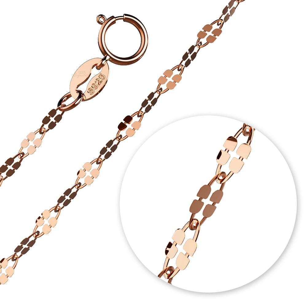 Solid 925 Sterling Silver Fancy Clover Link Chain Necklace in Rose Gold Layered - Brilliant Co