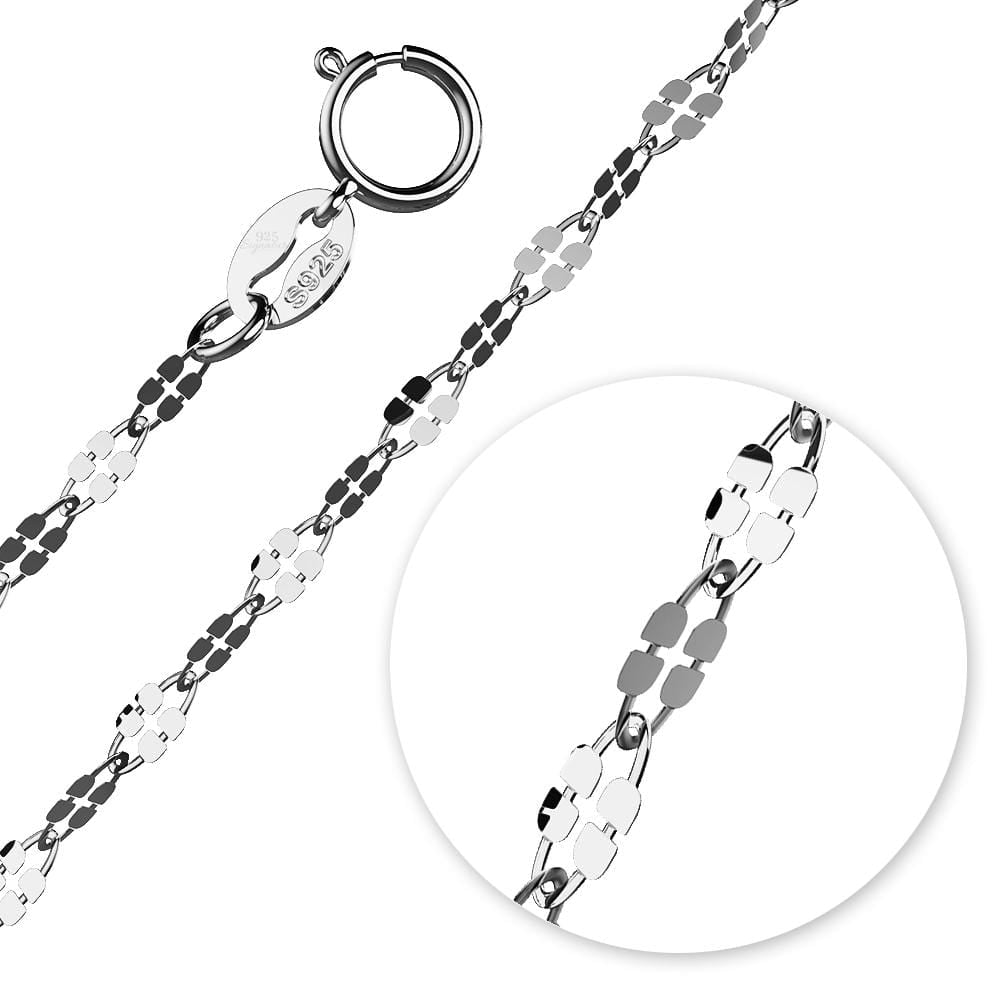 Solid 925 Sterling Silver Fancy Clover Link Chain Necklace in White Gold Layered - Brilliant Co