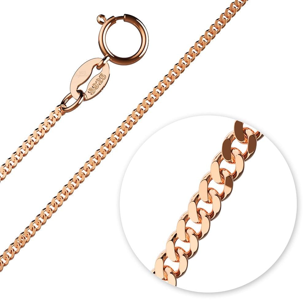 Solid 925 Sterling Silver Curb Chain Necklace in Rose Gold Layered - Brilliant Co