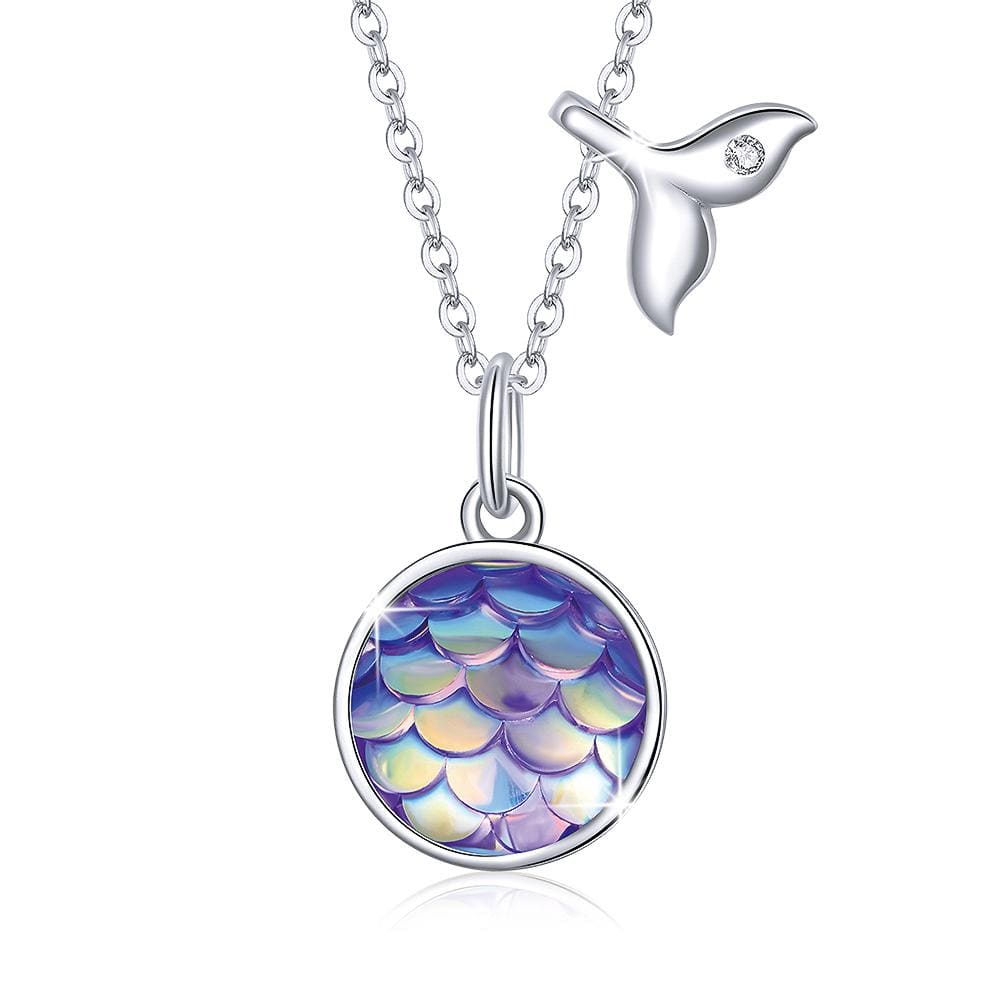 Solid 925 Sterling Silver Created Diamonds Holographic Mermaid Tail Necklace - Brilliant Co