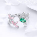 Solid 925 Sterling Silver Humming Bird Adjustable Fashion Ring