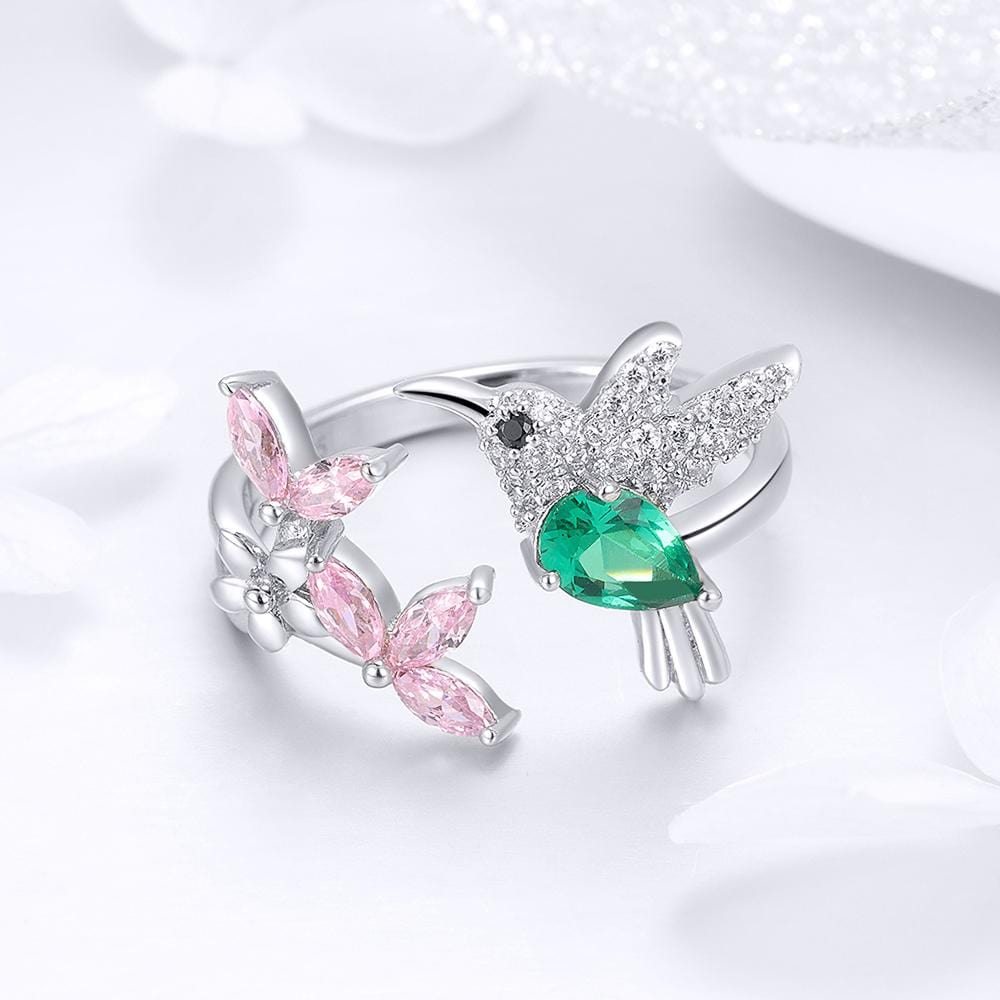 Solid 925 Sterling Silver Humming Bird Adjustable Fashion Ring