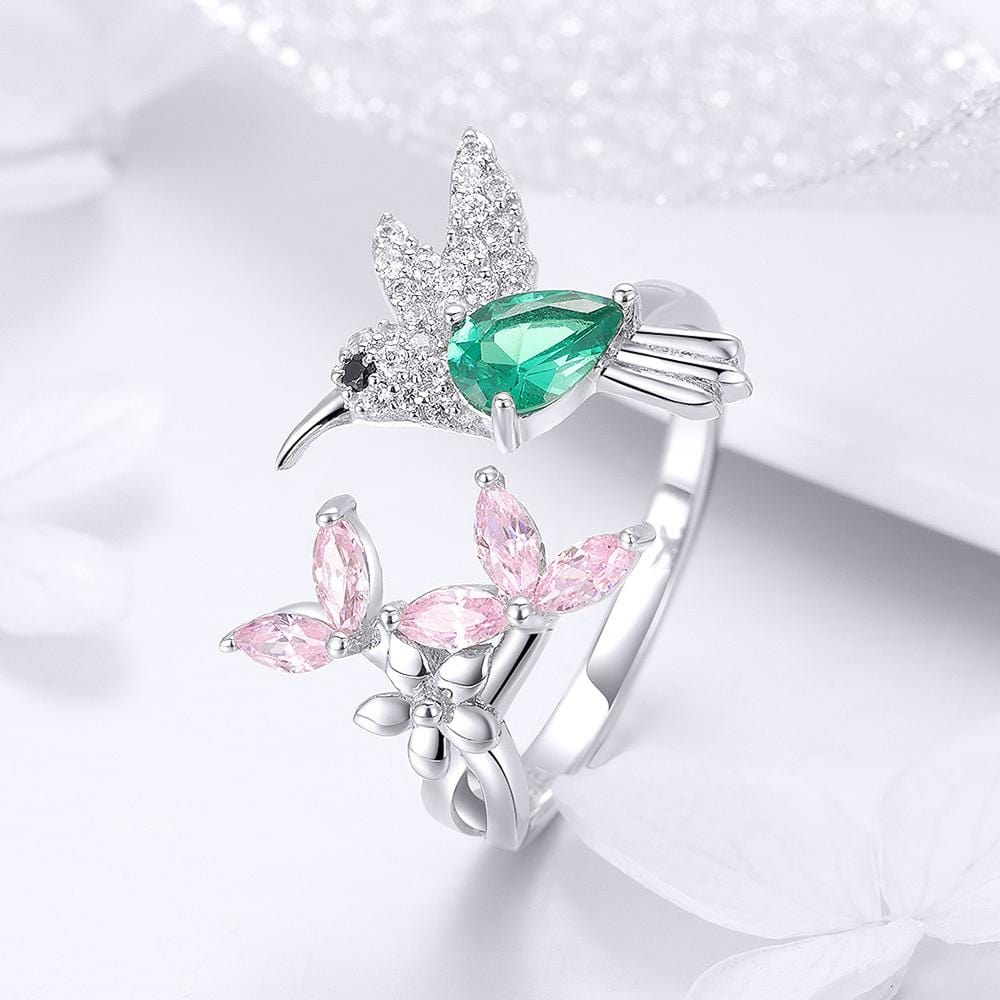 Solid 925 Sterling Silver Humming Bird Adjustable Fashion Ring