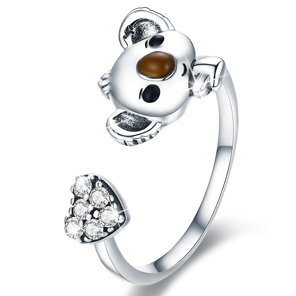 Solid 925 Sterling Silver Big Head Baby Koala Adjustable Fashion Ring - Brilliant Co