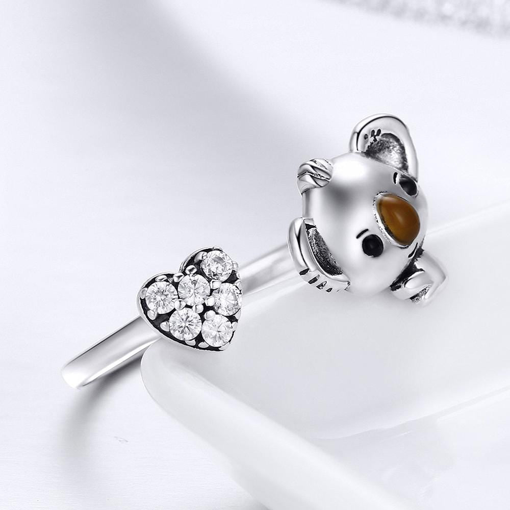 Solid 925 Sterling Silver Big Head Baby Koala Adjustable Fashion Ring - Brilliant Co