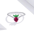 Solid 925 Sterling Silver Strawberry Ball Chain Ring
