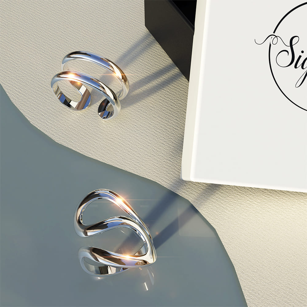 Boxed Solid 925 Sterling Silver Alate Touch 2 Pc Rings Set