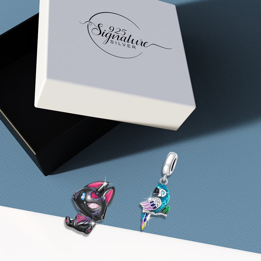 Boxed Solid 925 Sterling Silver Tom & Blu Charms Set