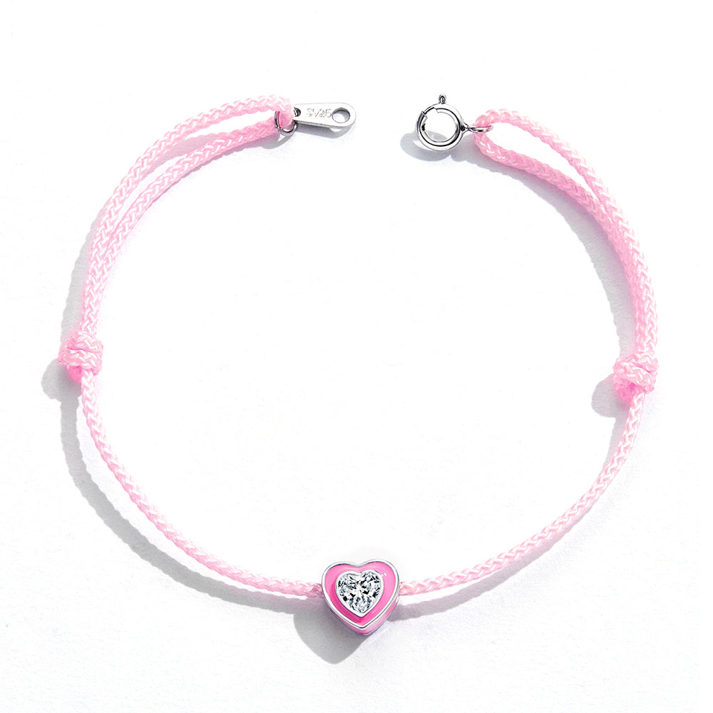 Solid 925 Sterling Silver Neon Pink Love Rope Bracelet