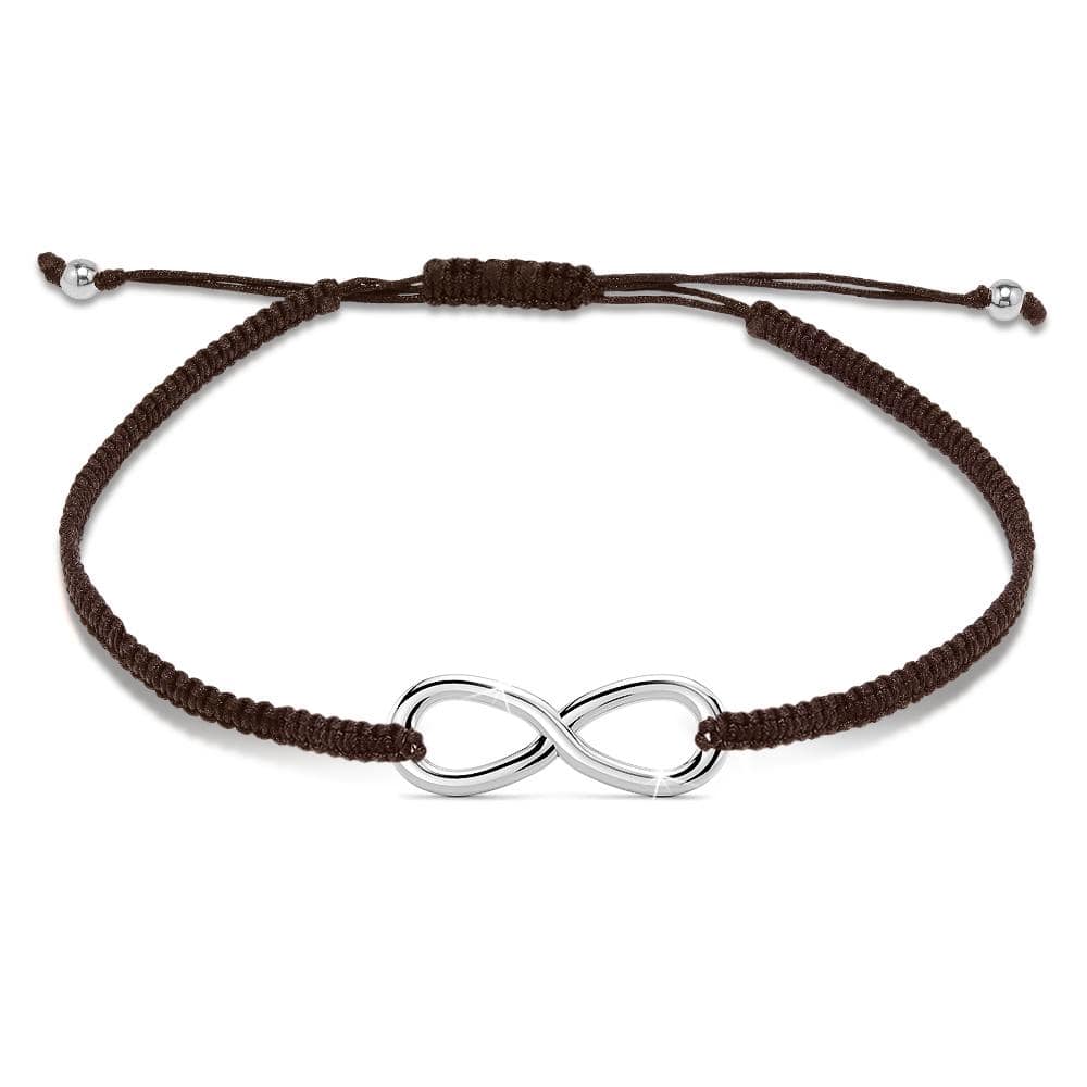 Solid 925 Sterling Silver Infinity Macrame Bracelet - Dark Brown