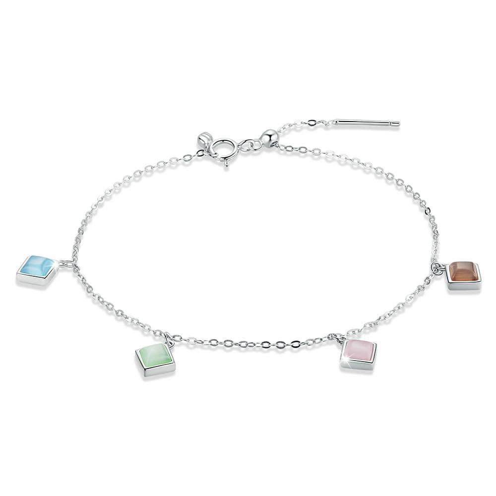 Solid 925 Sterling Silver Whimsical Multicolour Charm Bracelet