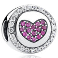 Solid 925 Sterling Silver Pink Heart Preciosa Czech Crystals Charm