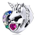 Solid 925 Sterling Silver Mom Inscription Unicorn Multicoloured CZ Charm - Brilliant Co