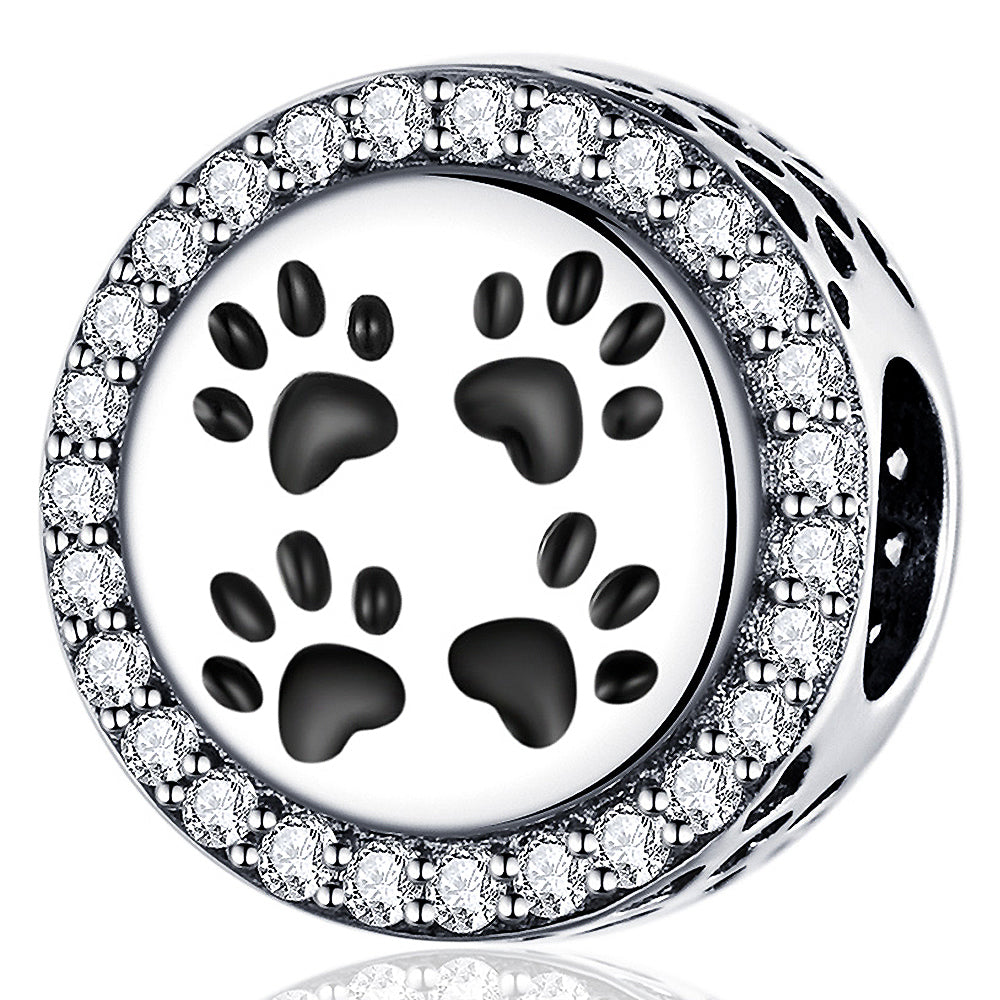 Solid 925 Sterling Silver Cute Paws CZ Charm