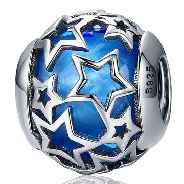 Solid 925 Sterling Silver Sky Blue Stars CZ Charm