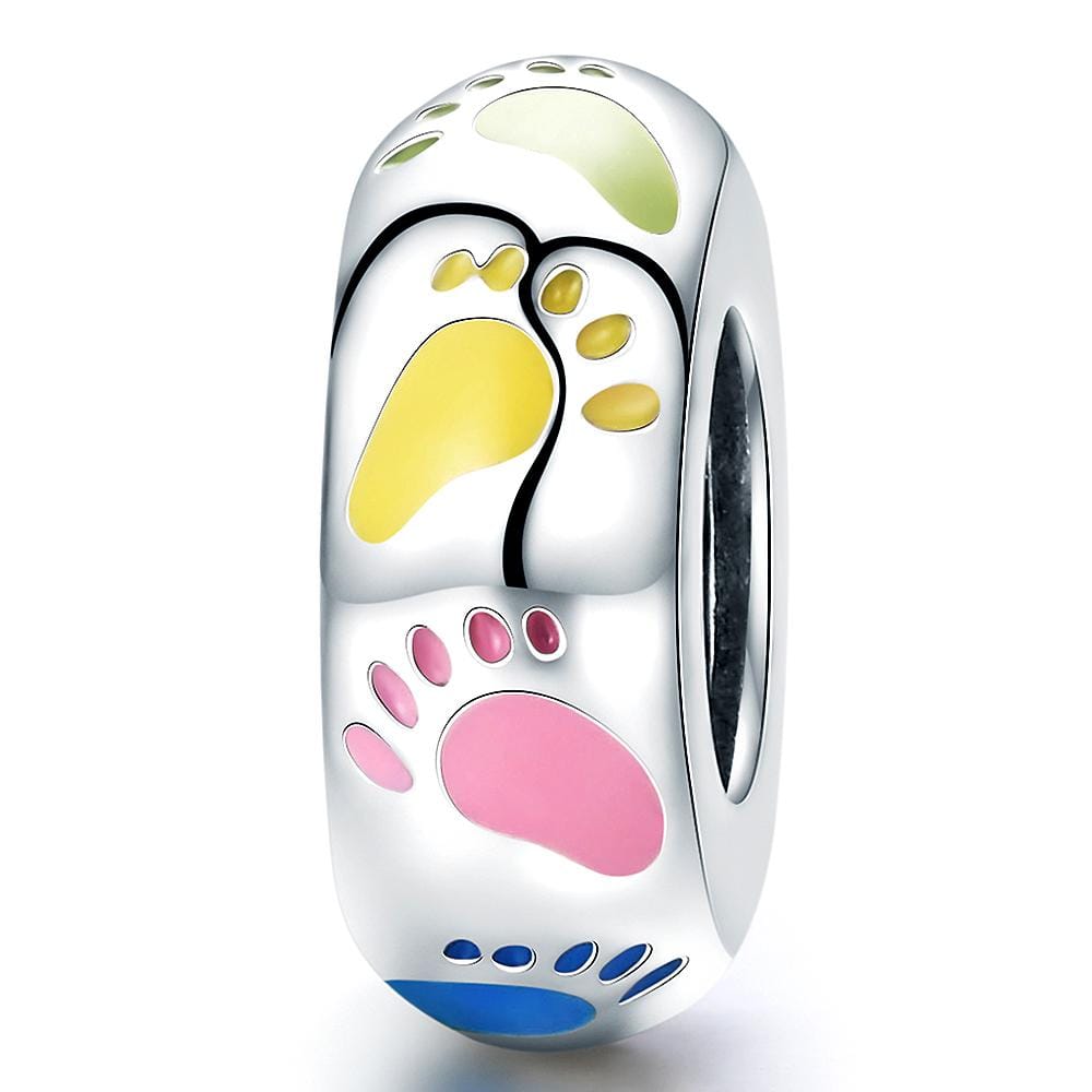 Solid 925 Sterling Silver Multicolour Footprints Charm