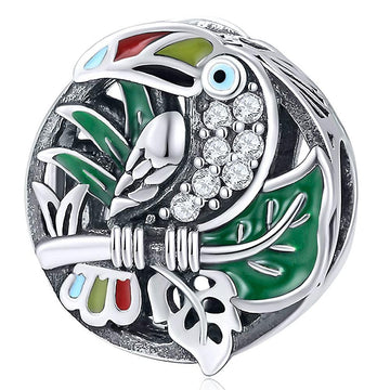 Solid 925 Sterling Silver Multicolour Toucan Bird CZ Charm