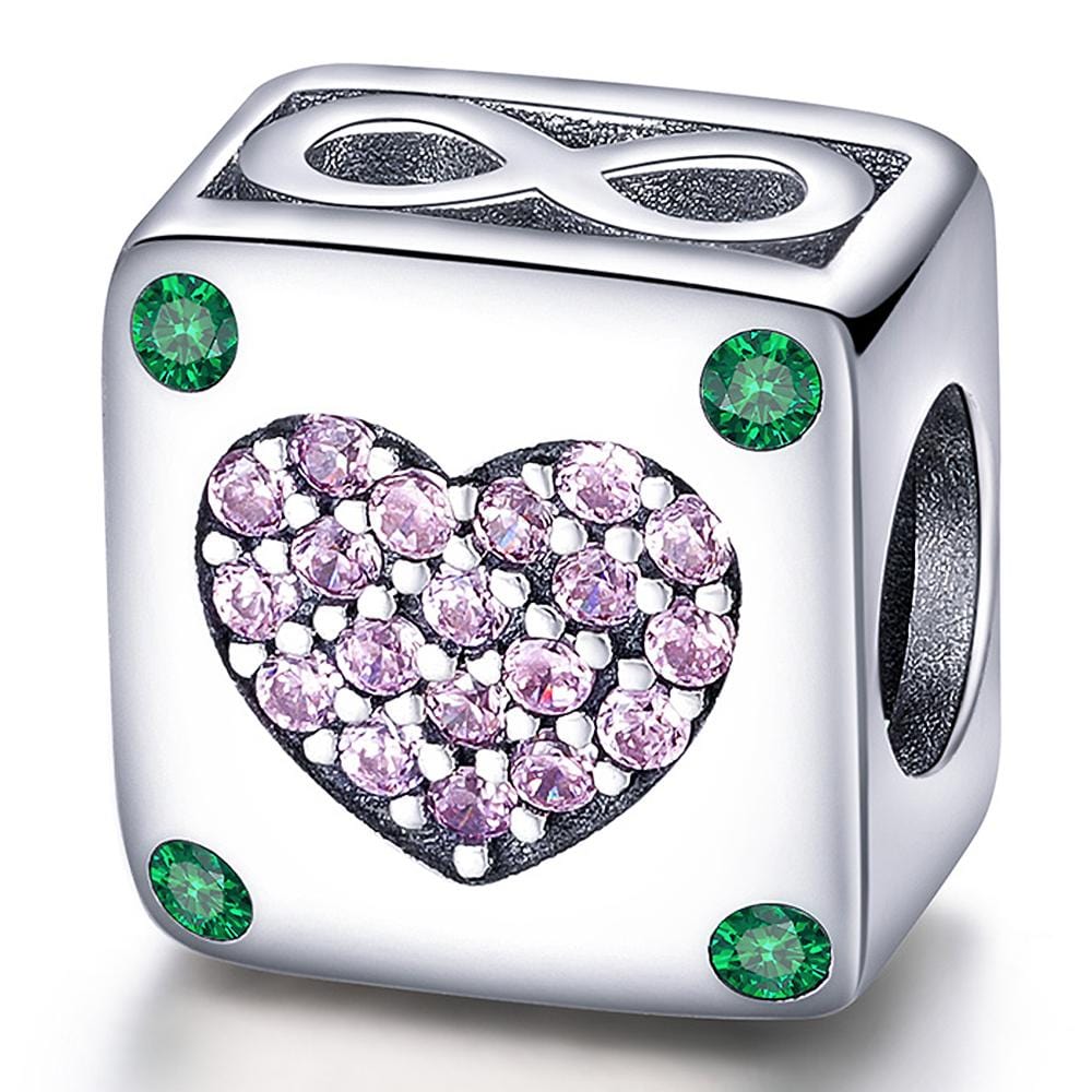 Solid 925 Sterling Silver Infinity Love Dice CZ Charm