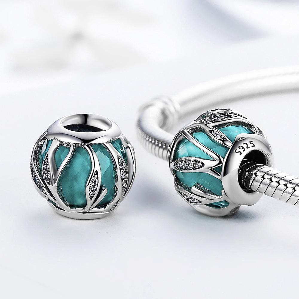 Solid 925 Sterling Silver Magical Ball Teal CZ Charm