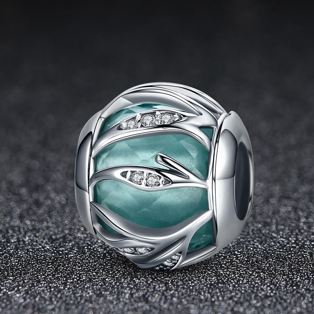 Solid 925 Sterling Silver Magical Ball Teal CZ Charm
